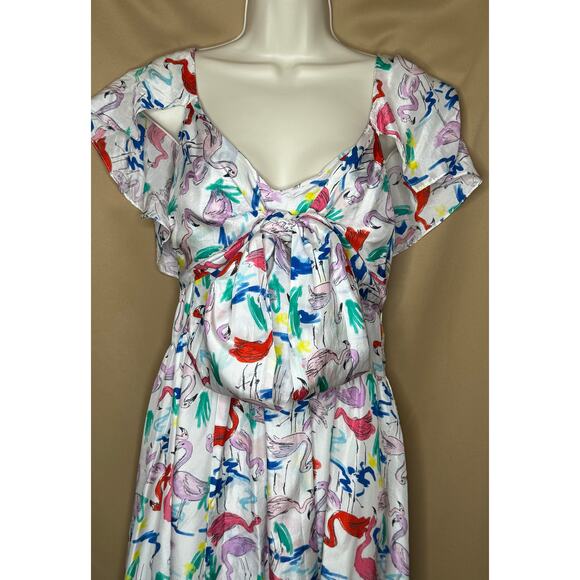 Tanya Taylor Flamingos Silk Printed Teigan Dress 12 - Picture 10 of 12